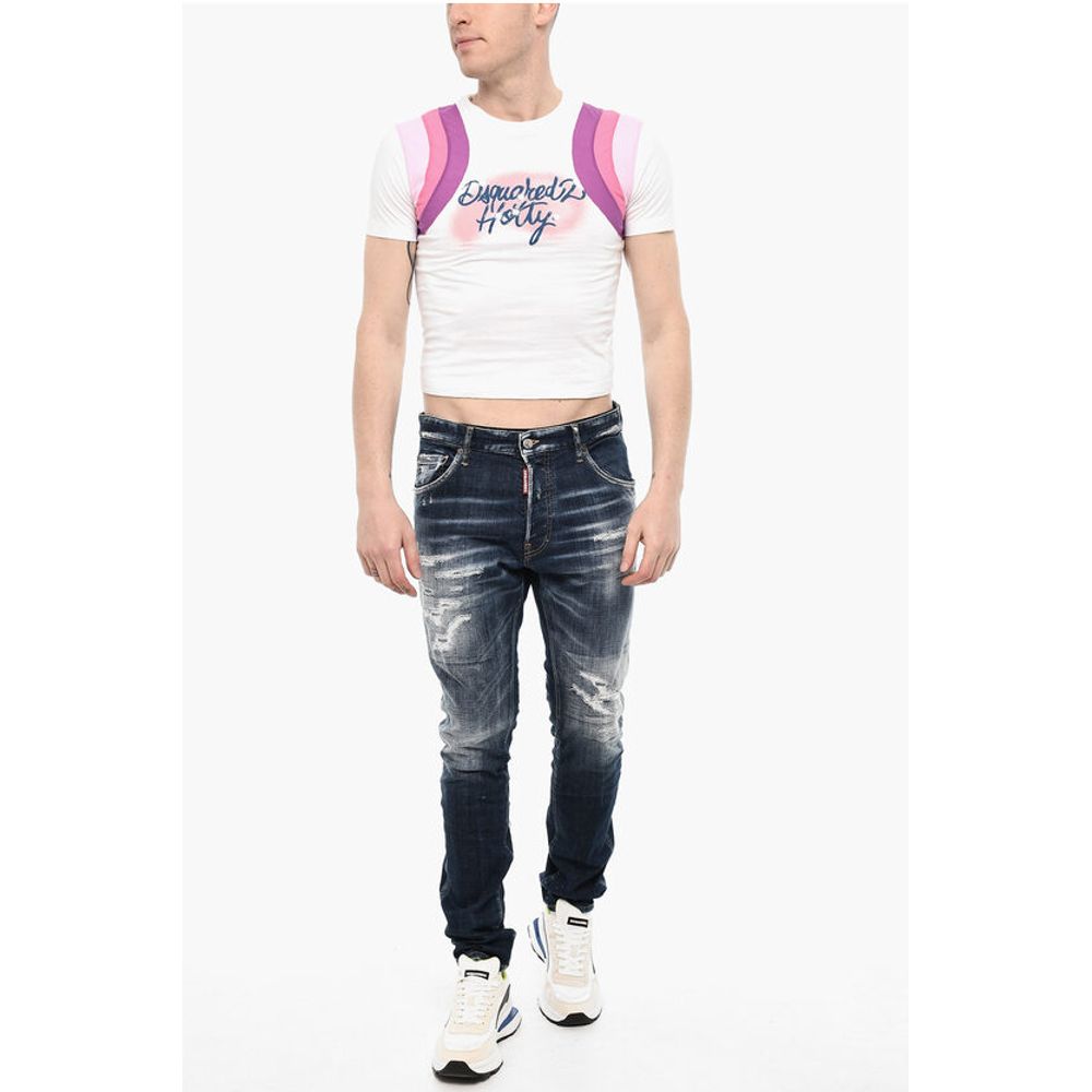Dsquared² Cropped Crew-neck T-shirt with Contrast Bands