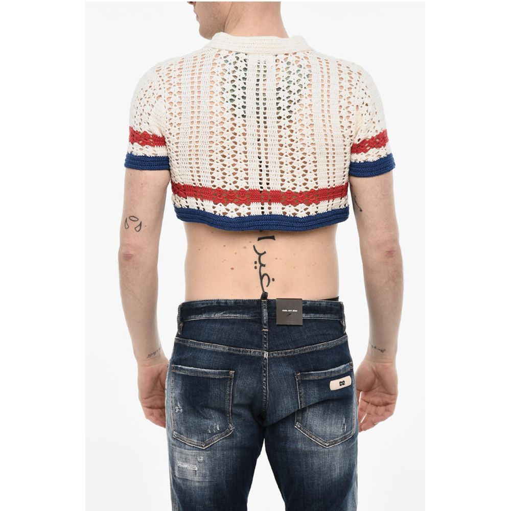 Dsquared² Openwork Cropped Sweater with Polo Neck