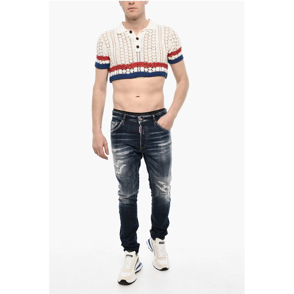 Dsquared² Openwork Cropped Sweater with Polo Neck