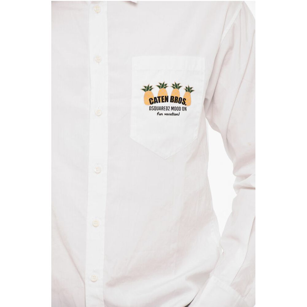 Dsquared² Cotton Poplin Shirt With Print Breast Pocket