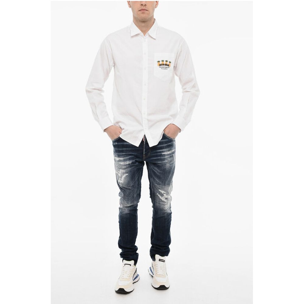 Dsquared² Cotton Poplin Shirt With Print Breast Pocket