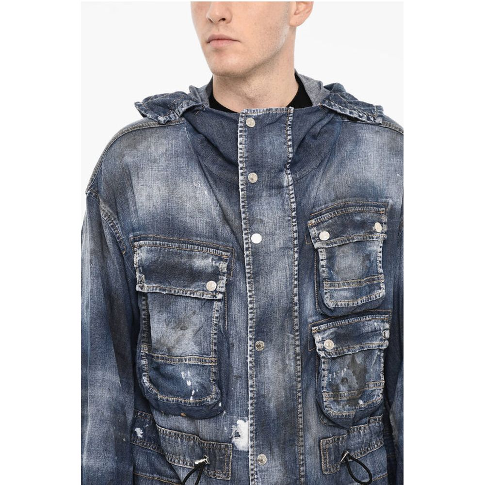Dsquared² Vintage Effect Denim Parka With Utility Pockets