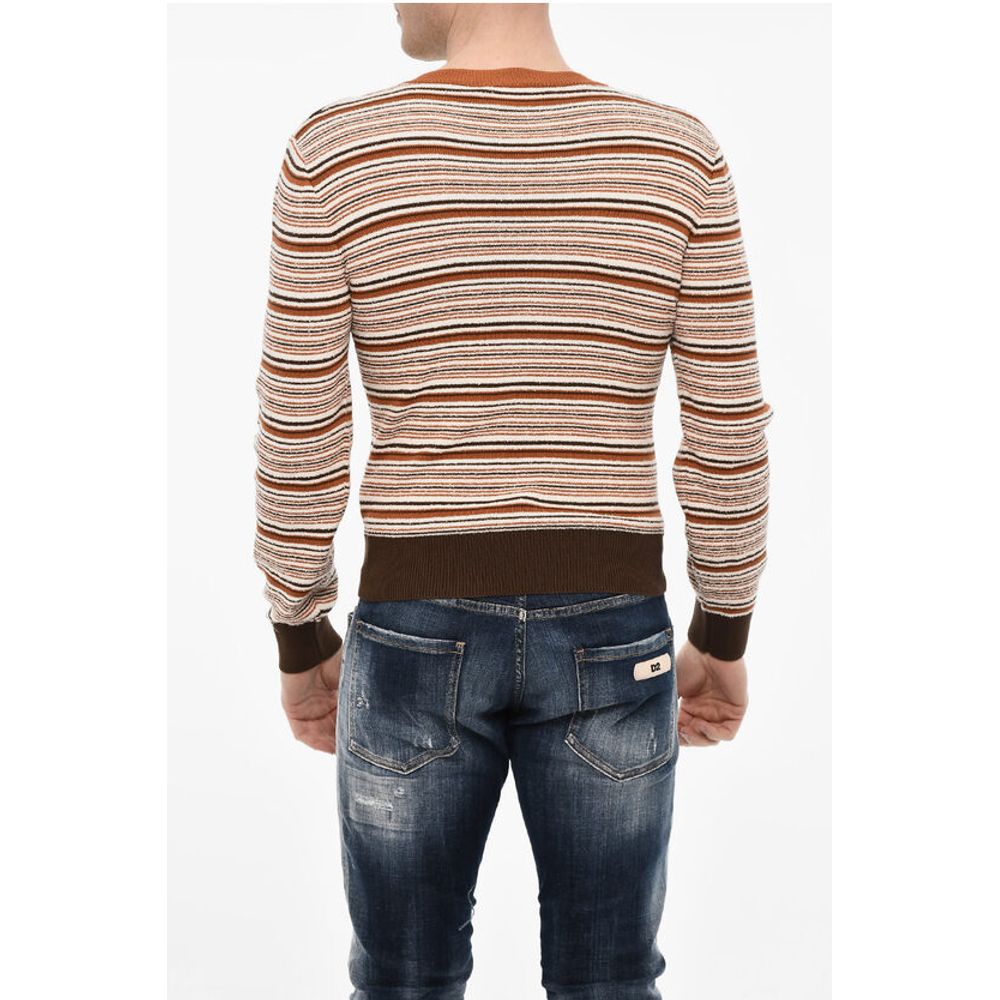 Dsquared² Striped Cotton Blend V-neck Sweater