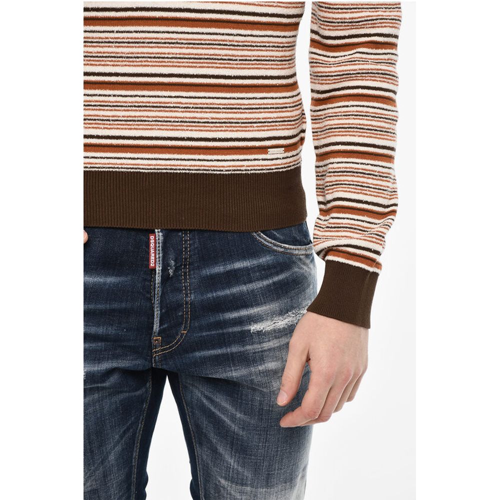 Dsquared² Striped Cotton Blend V-neck Sweater