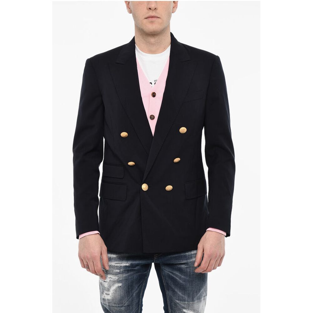 Dsquared² Flap Pockets Double Breasted Blazer with Golden Effect Butto