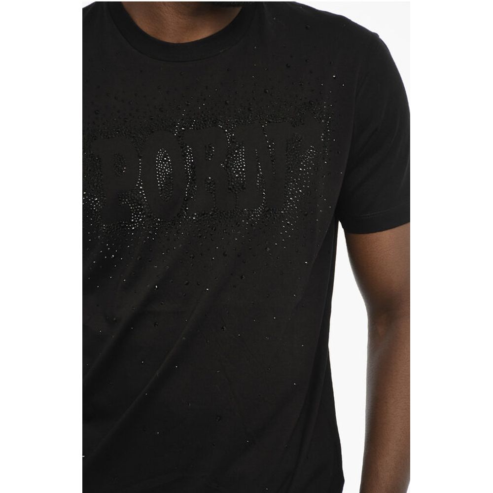 Dsquared² Solid Color Crew-neck T-shirt with Rhinestone