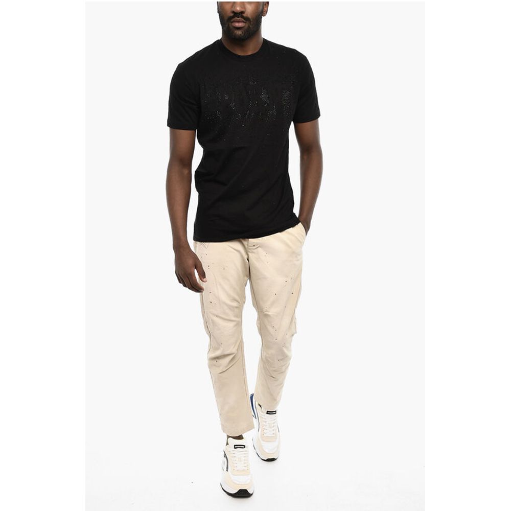 Dsquared² Solid Color Crew-neck T-shirt with Rhinestone