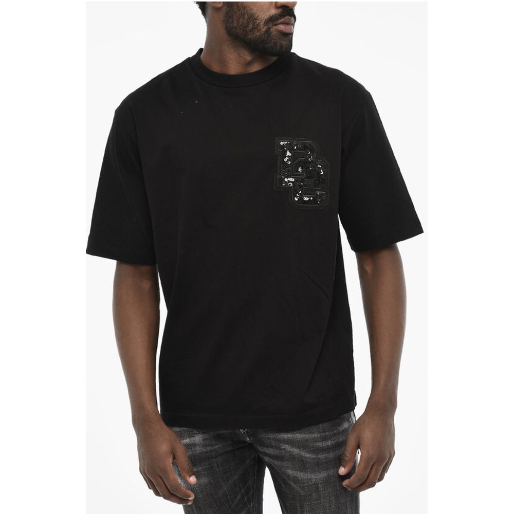 Dsquared² Cotton Crew-neck T-shirt with Sequin Monogram
