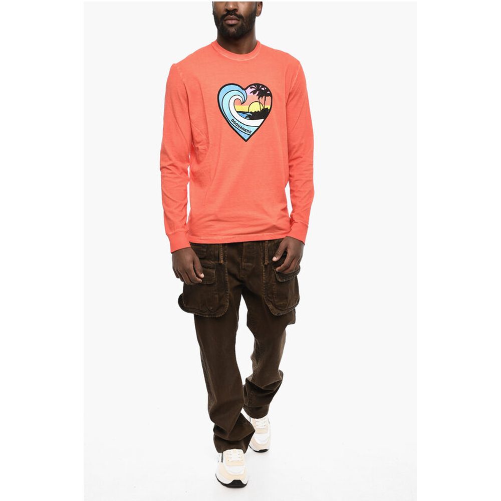 Dsquared² Long Sleeve Crew-neck T-shirt with Heart Print