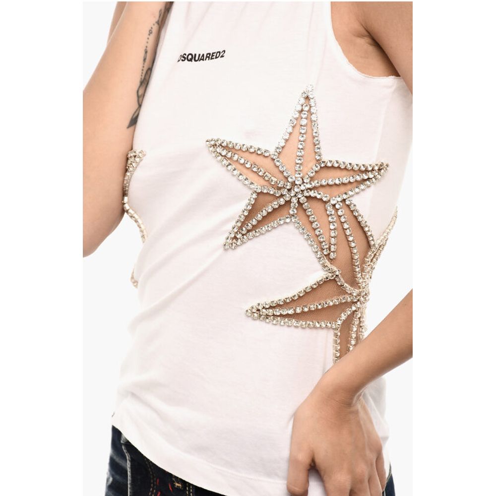 Dsquared² Cotton Crew-Neck Top with Jewels
