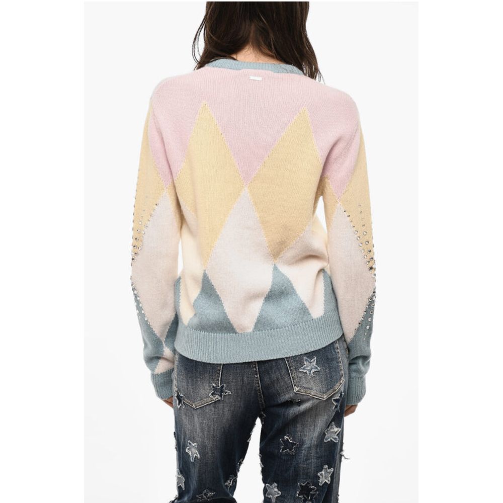 Dsquared² Color Block Virgin Wool Cardigan with Jewels