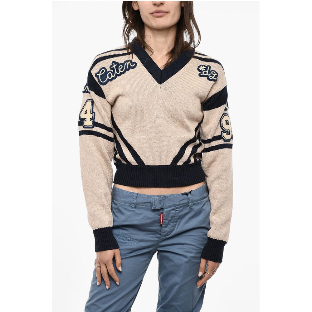 Dsquared² V-Neck Cotton Sweatshirt With Embroidered Logo
