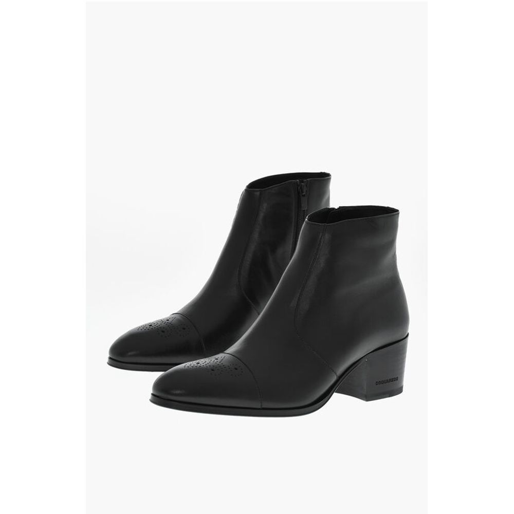 Dsquared² Leather VINTAGE Boots With Brogues Details Heel 6 cm
