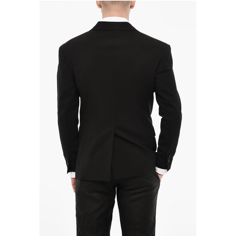Dsquared² Wool Blend Double Breasted Blazer With Satin Peak Lapel