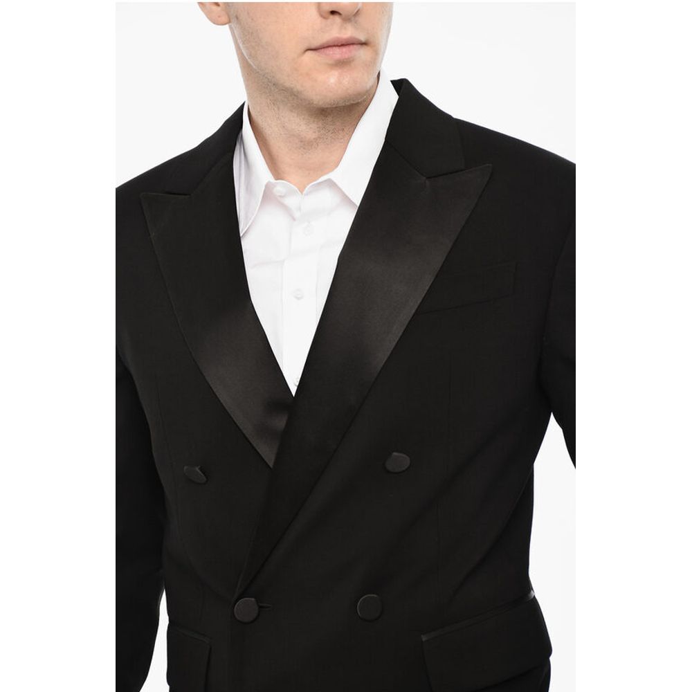 Dsquared² Wool Blend Double Breasted Blazer With Satin Peak Lapel