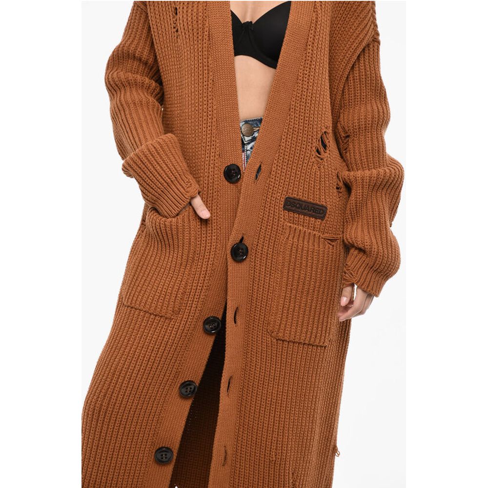 Dsquared² Vintage Effect Cotton and Nylon Maxi Cardigan