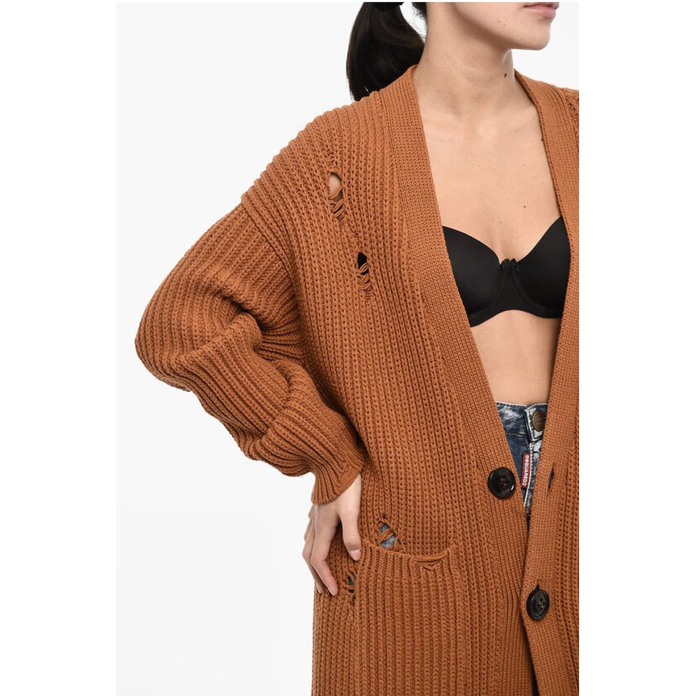 Dsquared² Vintage Effect Cotton and Nylon Maxi Cardigan