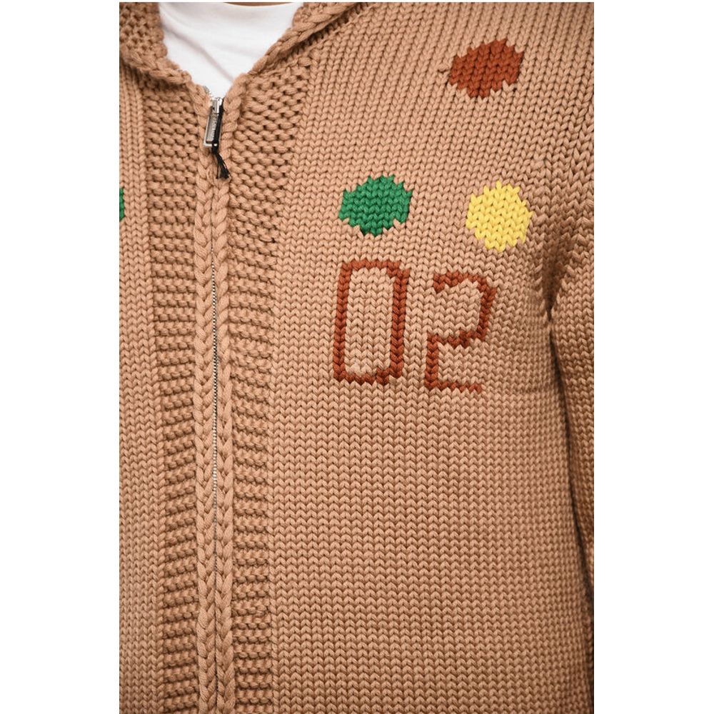 Dsquared² Embroidered Maxi Sweater with Hood and Zip Closure