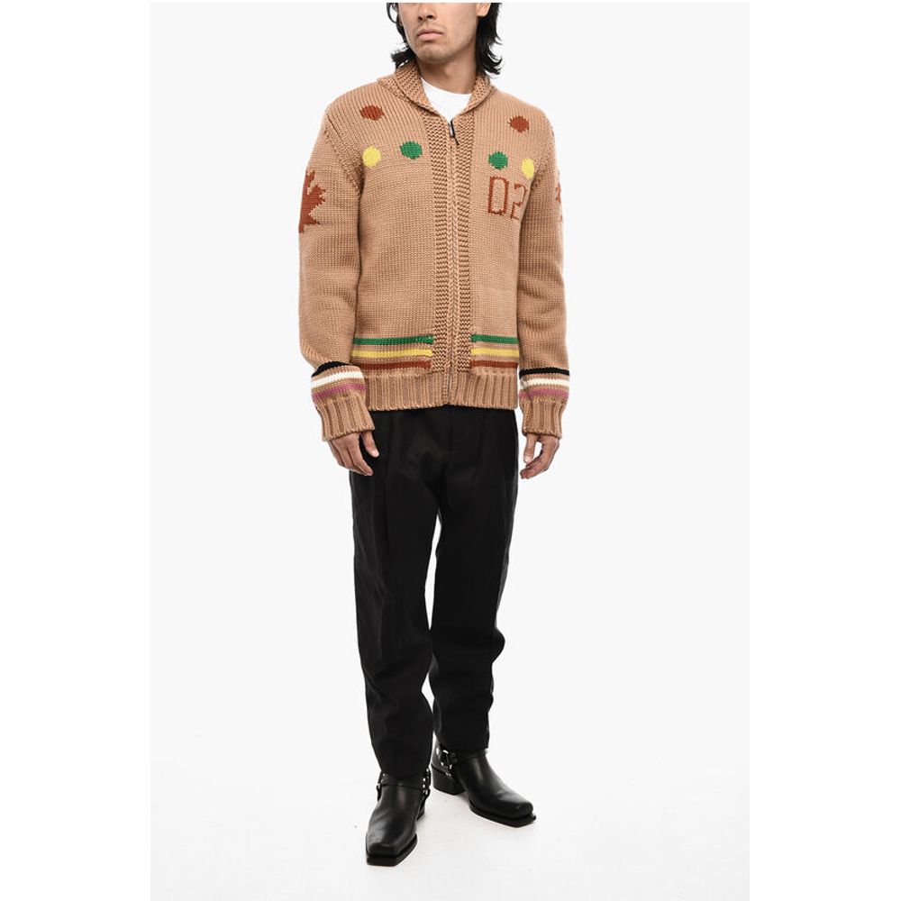 Dsquared² Embroidered Maxi Sweater with Hood and Zip Closure