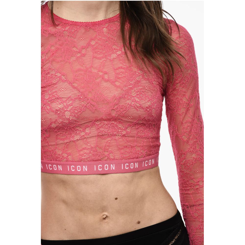 Dsquared² Lace Cropped Top with Logoed Band