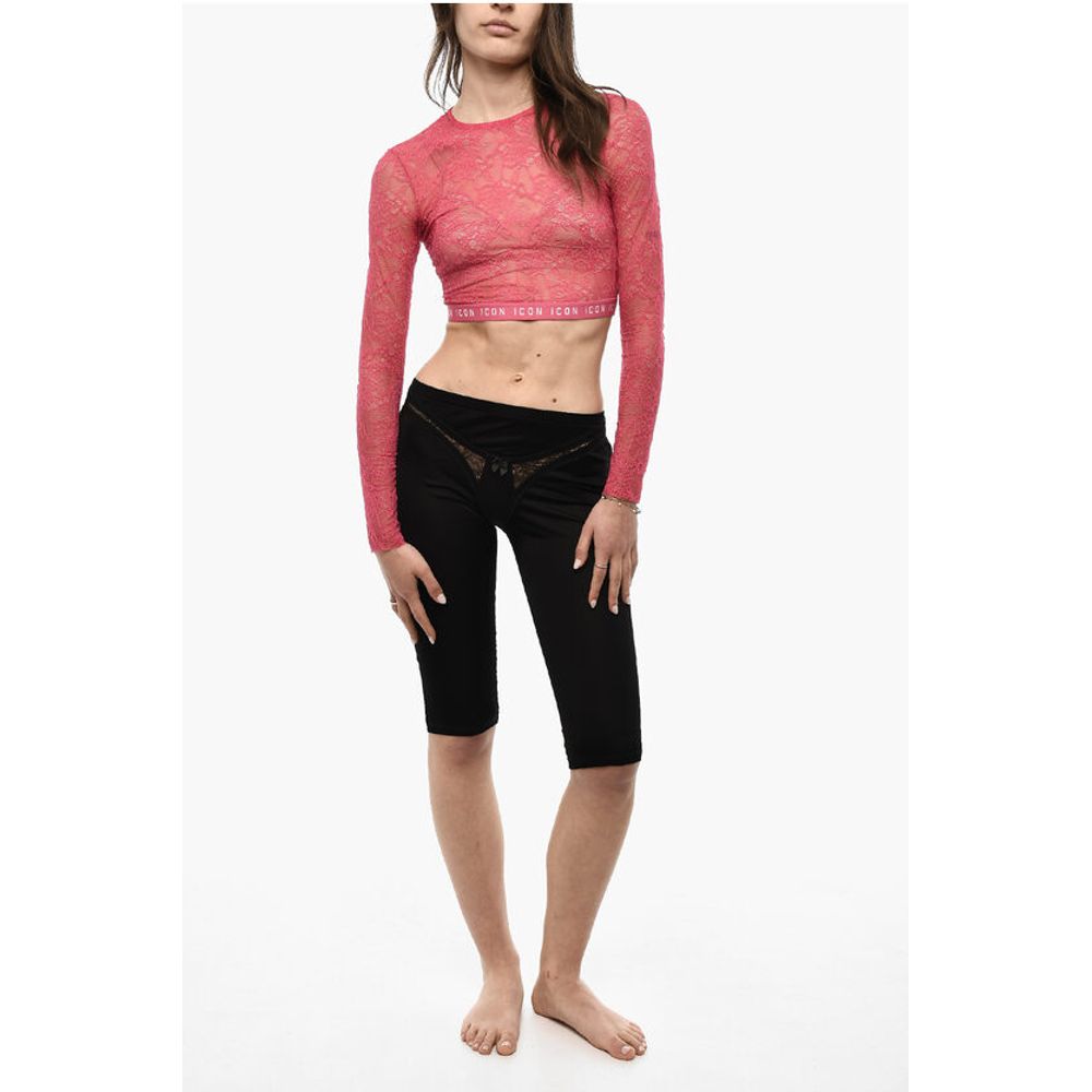 Dsquared² Lace Cropped Top with Logoed Band