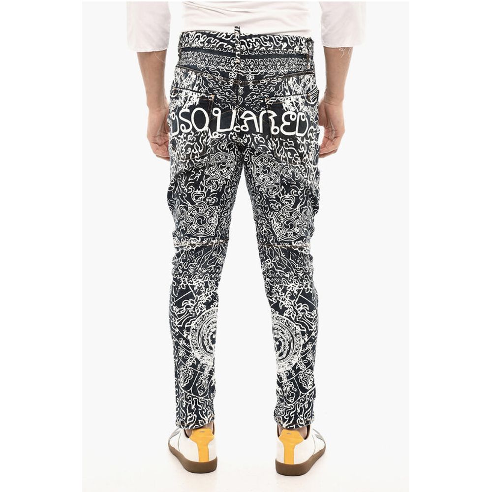 Dsquared² Slim Fit High Waisted Jeans With Allover Print 16 cm