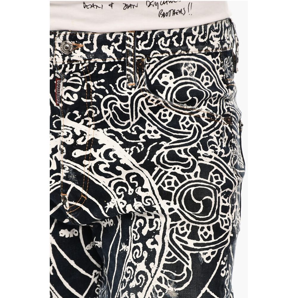 Dsquared² Slim Fit High Waisted Jeans With Allover Print 16 cm