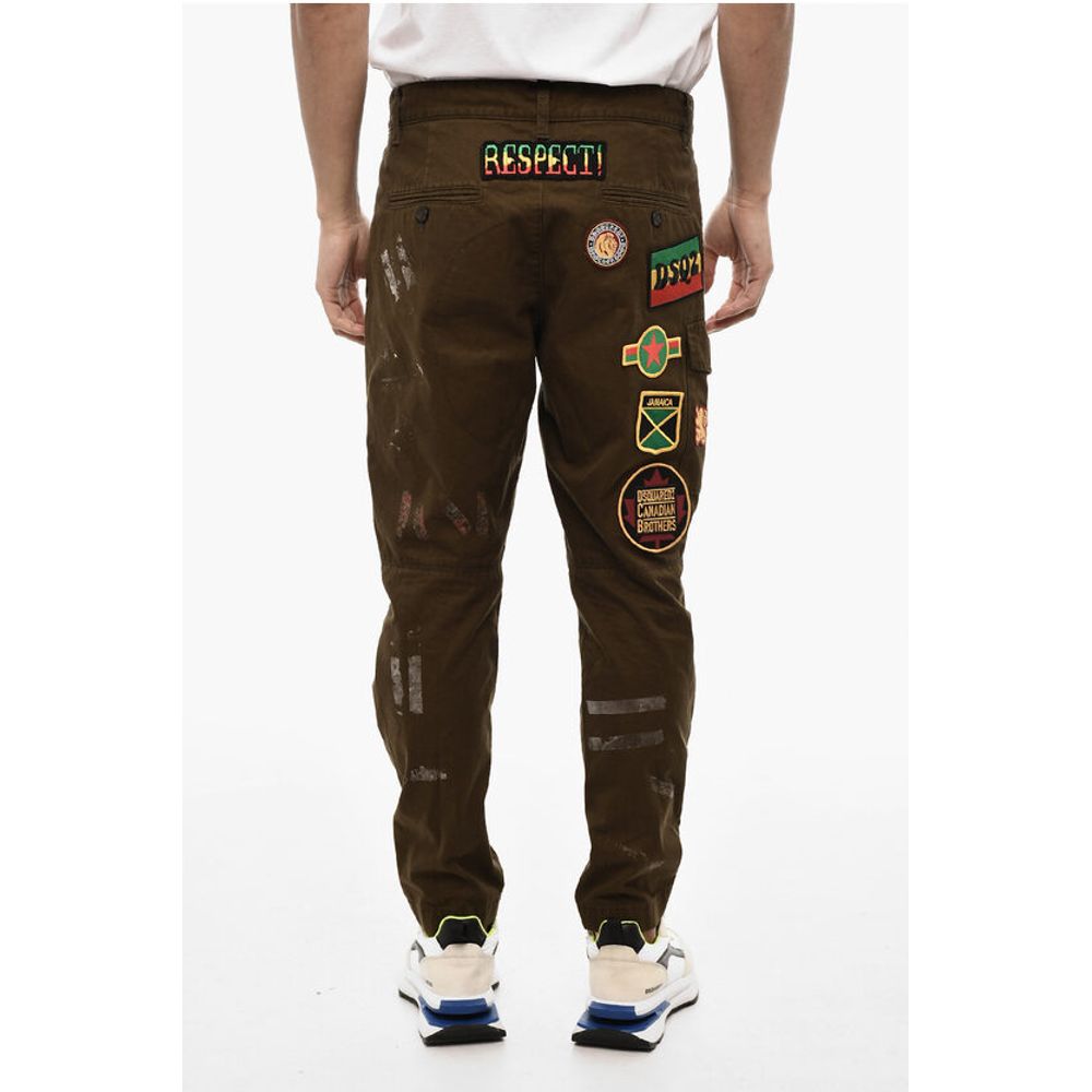Dsquared² Vintage Effect Cargo Pants with Patches Embroidery