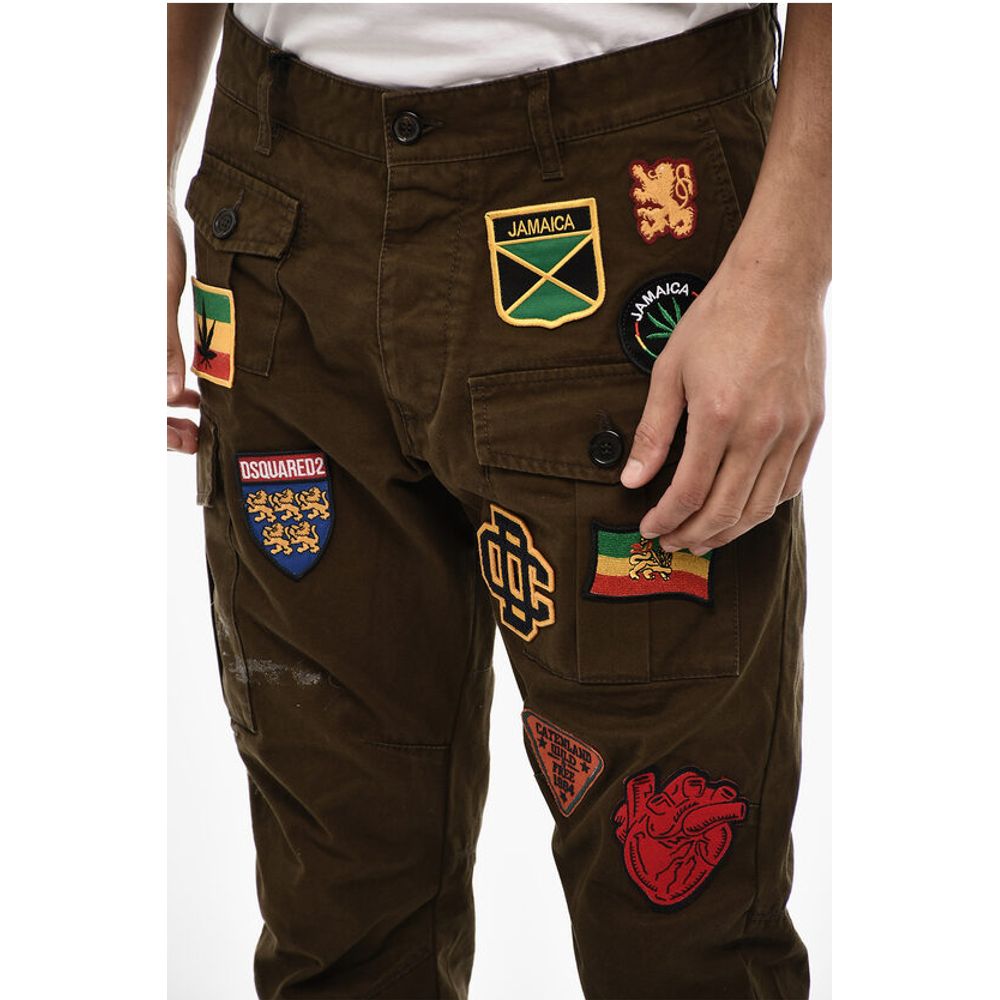 Dsquared² Vintage Effect Cargo Pants with Patches Embroidery