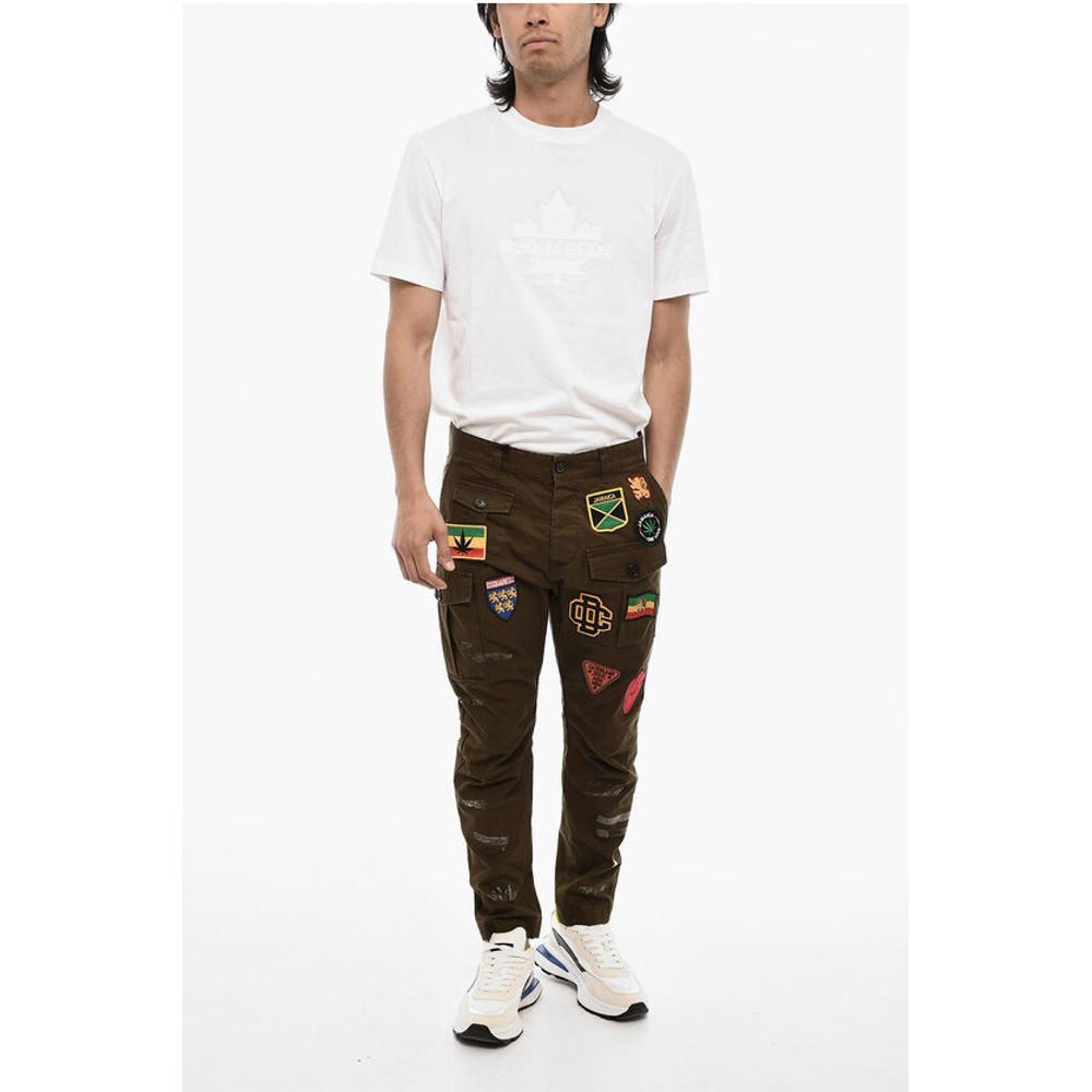Dsquared² Vintage Effect Cargo Pants with Patches Embroidery