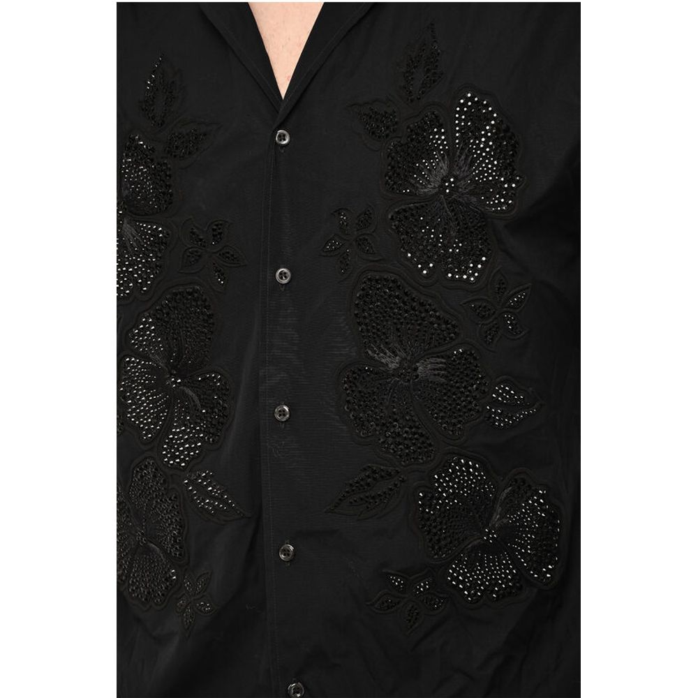 Dsquared² Floral-Motif Short Sleeve Shirt with Rhinestone