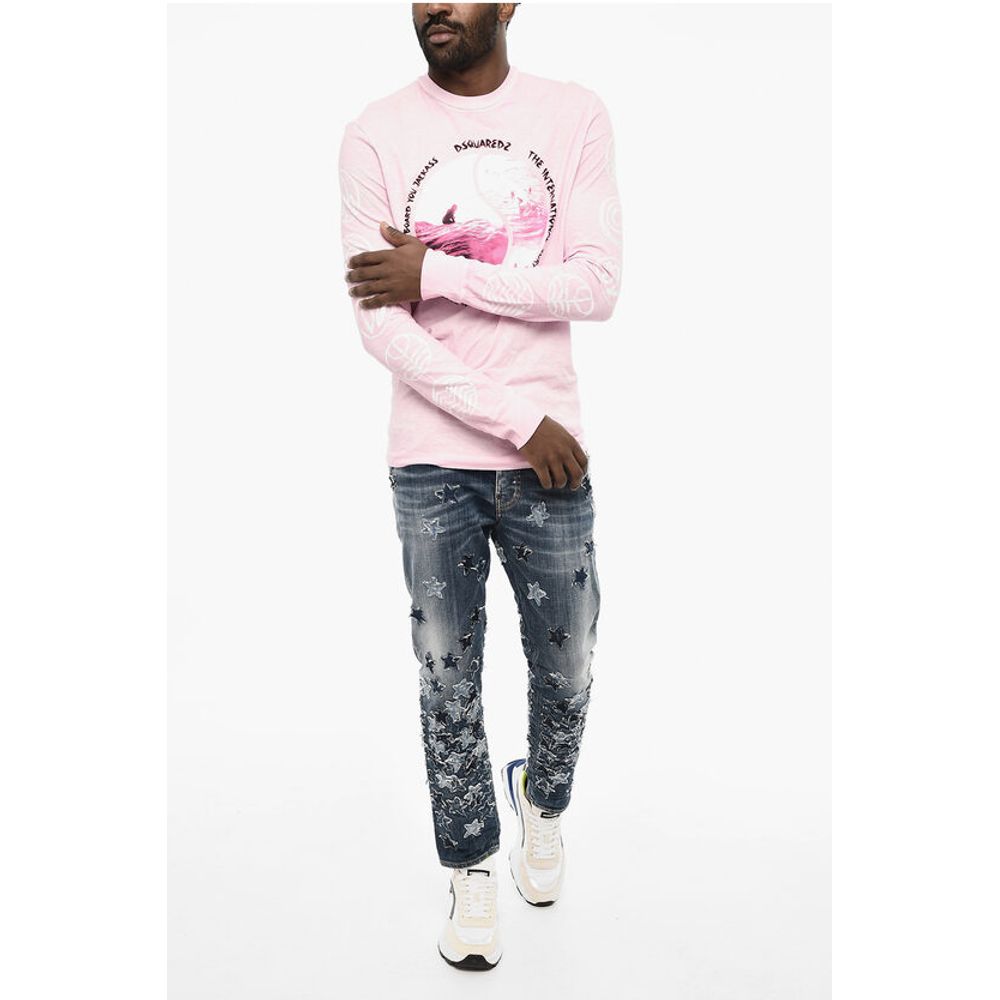 Dsquared² Acid Wash Effect Long Sleeve Crew-neck T-shirt