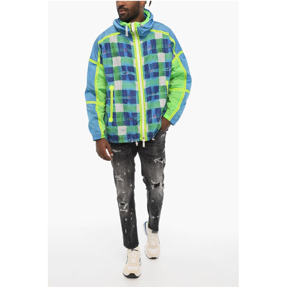 Dsquared² Acid Wash Effect Check Jacket with Hood