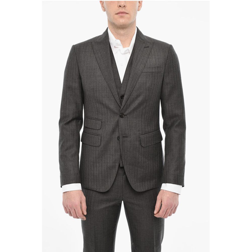 Dsquared² Pinstriped Single Breasted Wool Suit With Peak Lapel