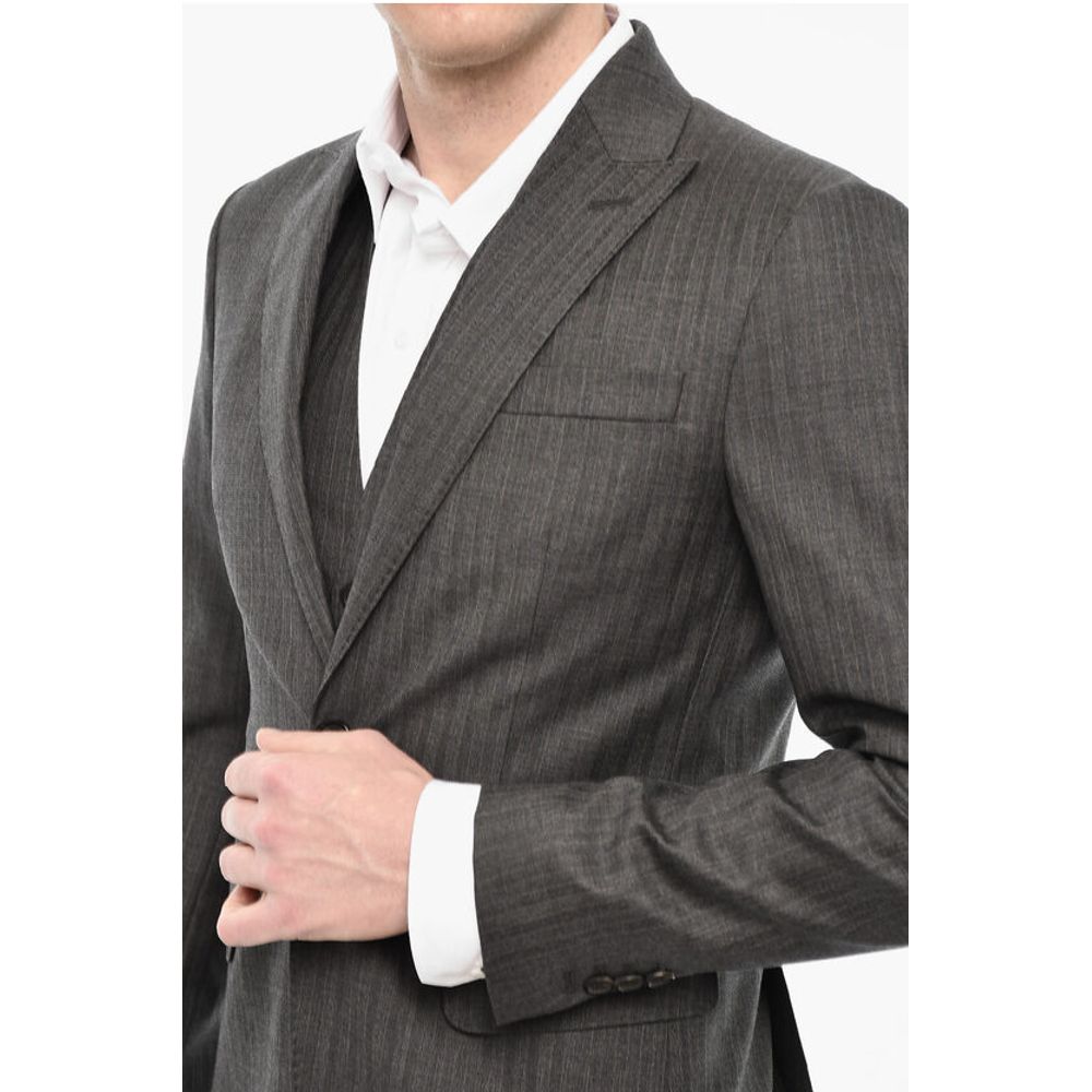 Dsquared² Pinstriped Single Breasted Wool Suit With Peak Lapel