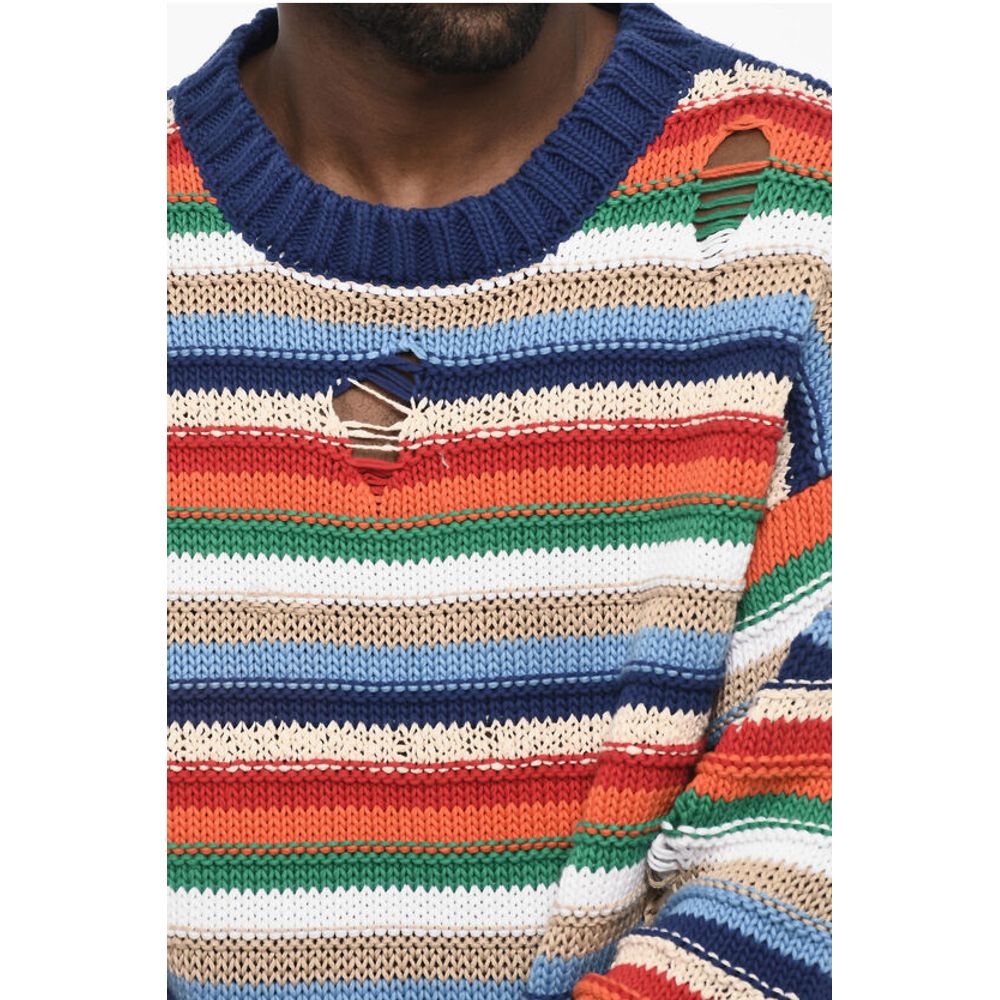 Dsquared² Multicolor Crew-neck Sweater with Distressed Details