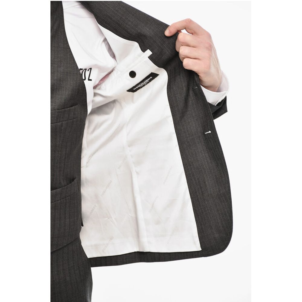 Dsquared² Pinstriped Single Breasted Wool Suit With Peak Lapel