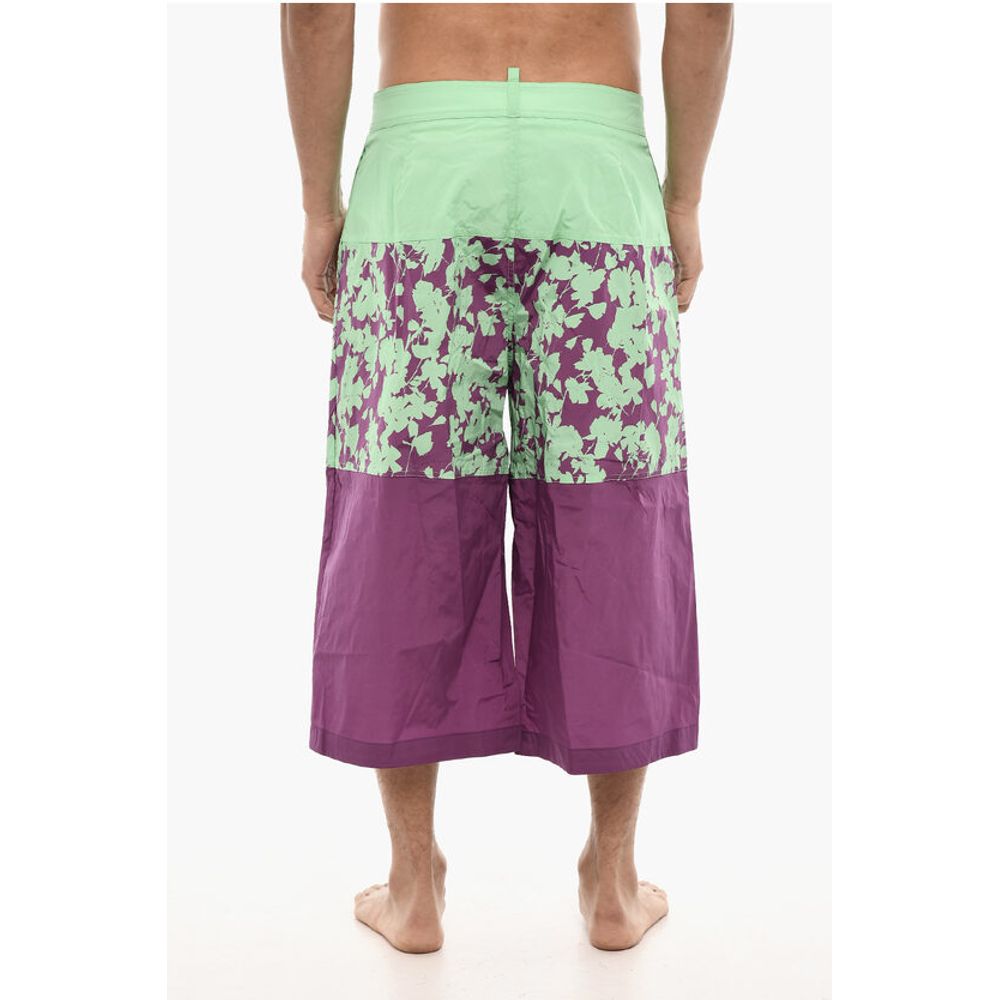 Dsquared² Extra-Long Swim Short with Floral Motif