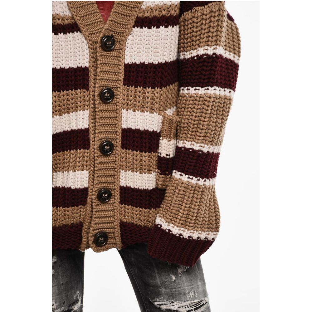 Dsquared² Color Block Maxi Cardigan with Double Pockets