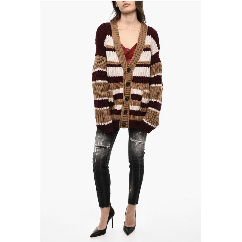 Dsquared² Color Block Maxi Cardigan with Double Pockets