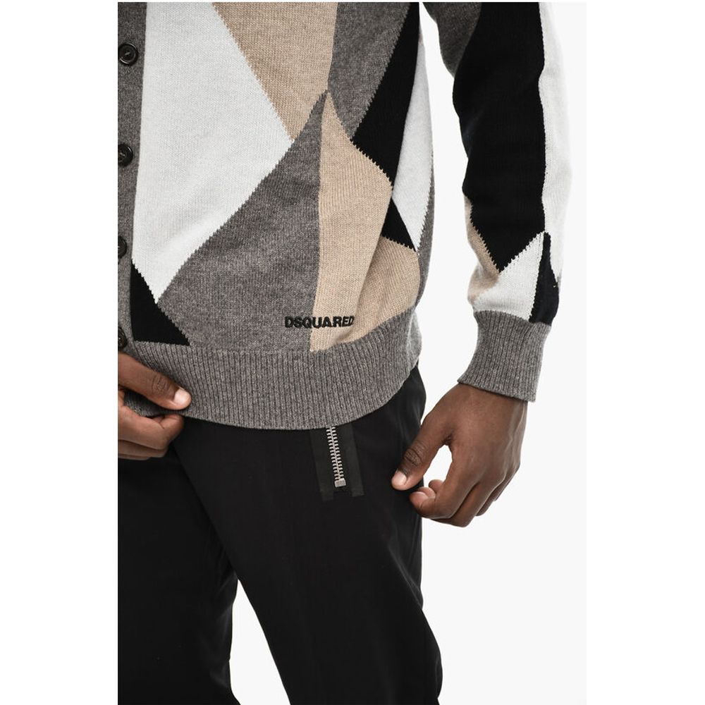 Dsquared² V-Neck Color Block Virgin Wool Cardigan