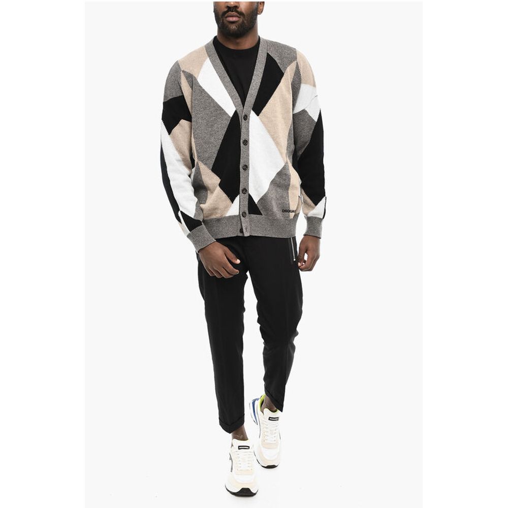 Dsquared² V-Neck Color Block Virgin Wool Cardigan