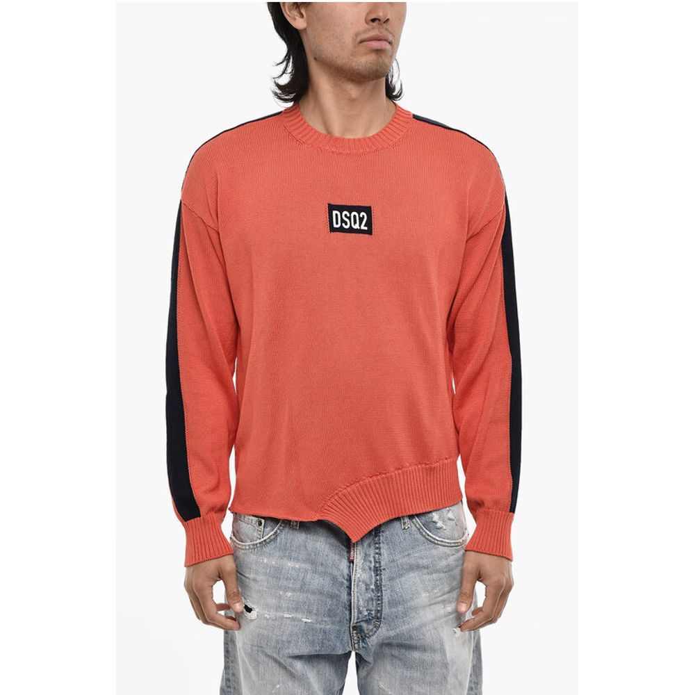 Dsquared² Asymmetrical Cut Crew-Neck Sweater with Contrasting Band