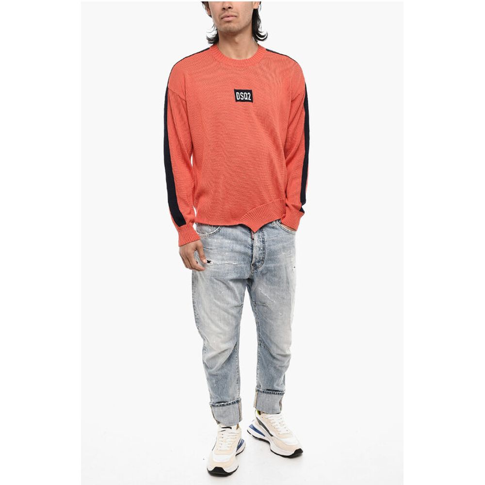 Dsquared² Asymmetrical Cut Crew-Neck Sweater with Contrasting Band