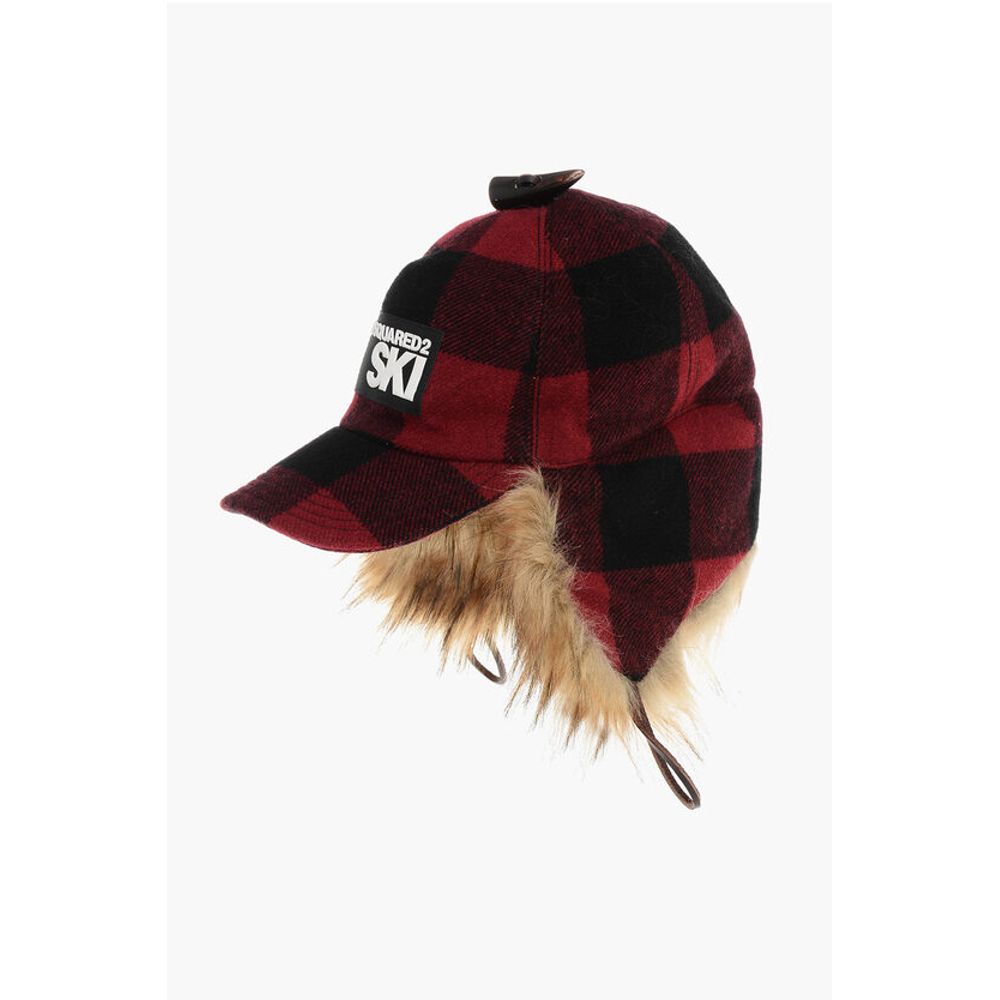 Dsquared² SKI Buffalo Checked Cap with Faux Fur Details