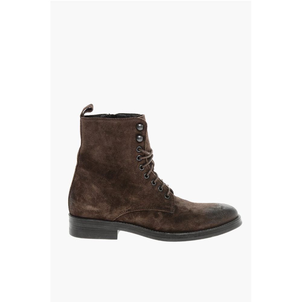 Corneliani Solid Color Suede Ankle Boots with Side Zip