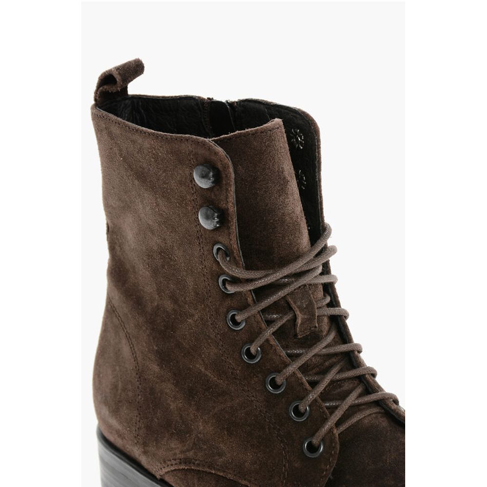 Corneliani Solid Color Suede Ankle Boots with Side Zip