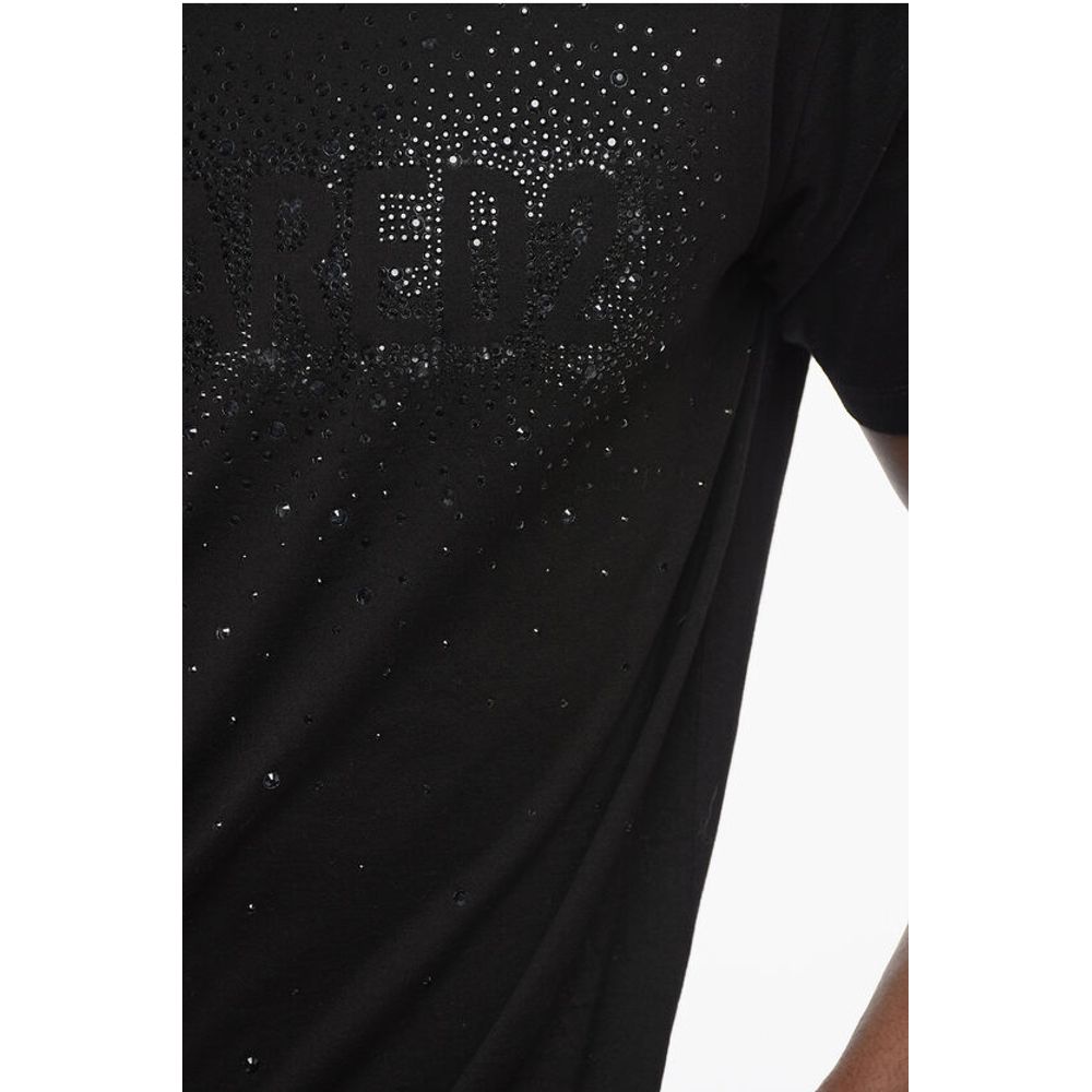 Dsquared² Solid Color Crew-neck T-Shirt Embellished with Rhinestones