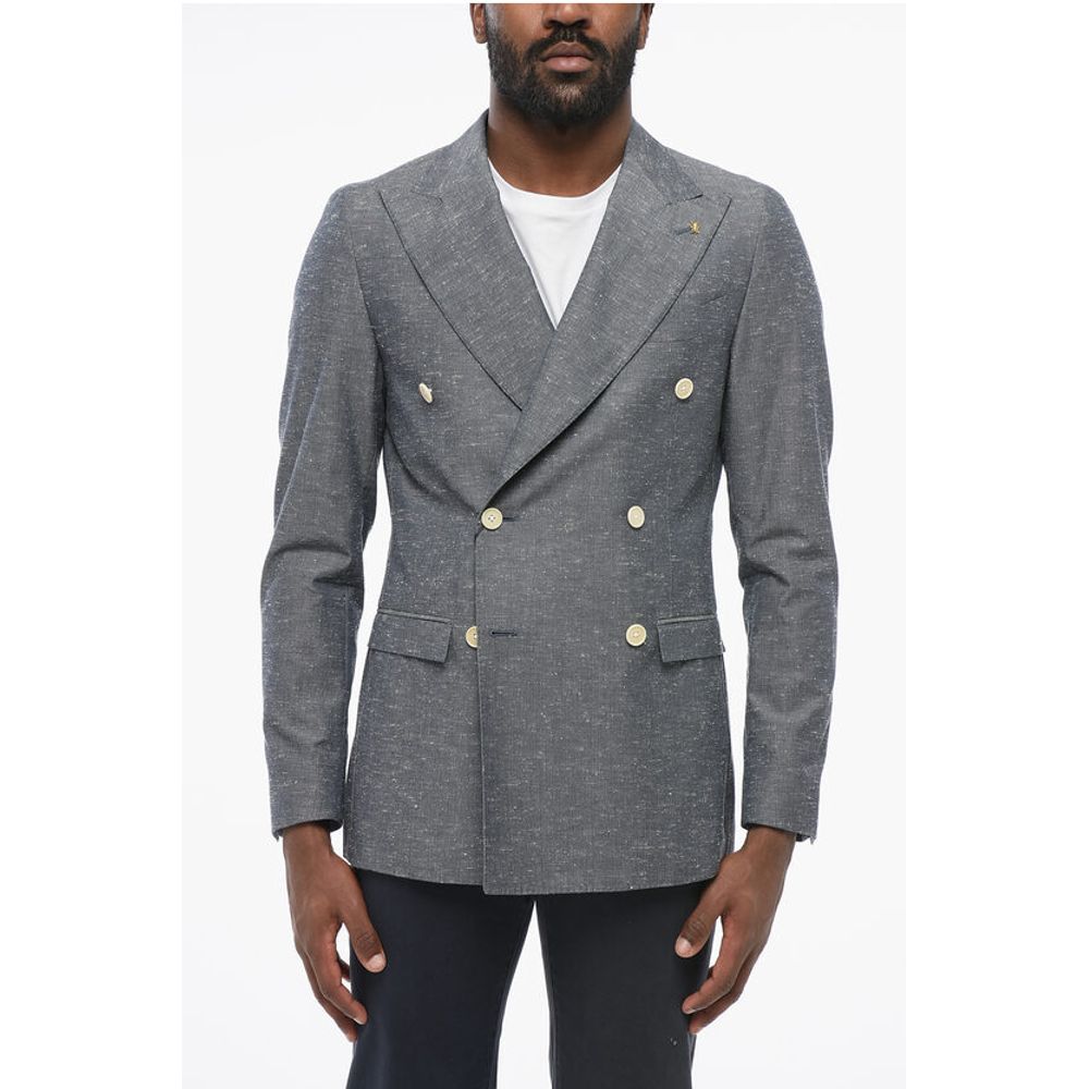 Corneliani CC COLLECTION Side Vents Peak Lapel Double Breasted Blazer