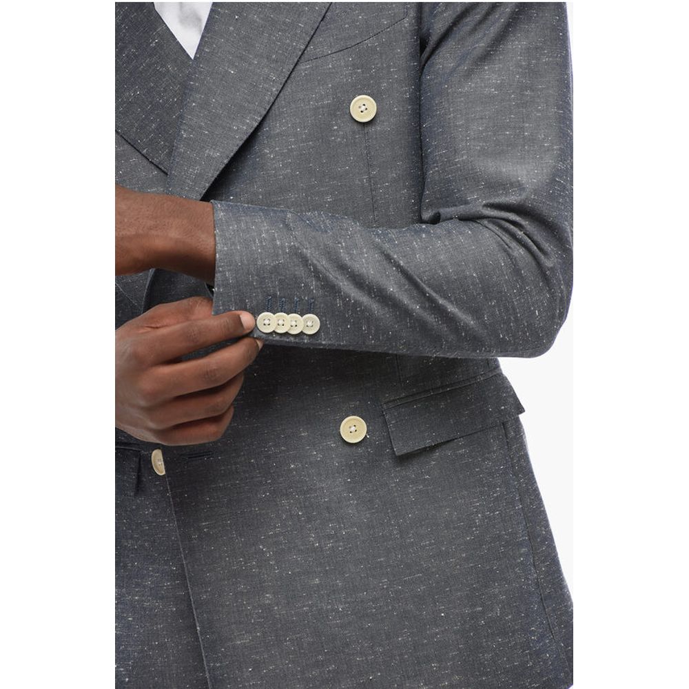 Corneliani CC COLLECTION Side Vents Peak Lapel Double Breasted Blazer